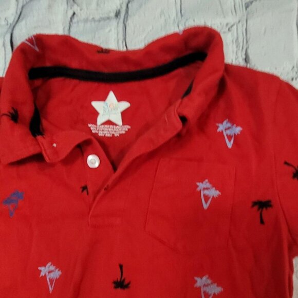 365 Kids Boys Size 7 Red Polo with Palm Trees - Picture 2 of 5
